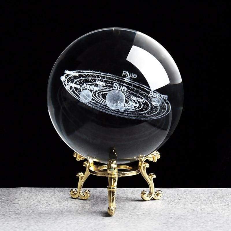 Solar System Crystal Ball 3D - with gold base / 6cm - home
