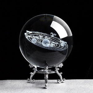 Solar System Crystal Ball 3D - with silver base / 6cm