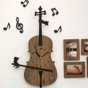 Wooden Violin Wall Clock - Light brown - Clocks