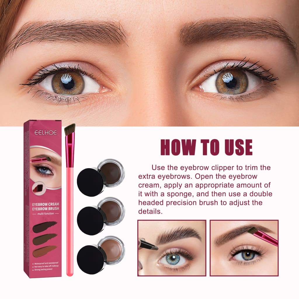 3-in-1 eyebrow brush set with waterproof cream –