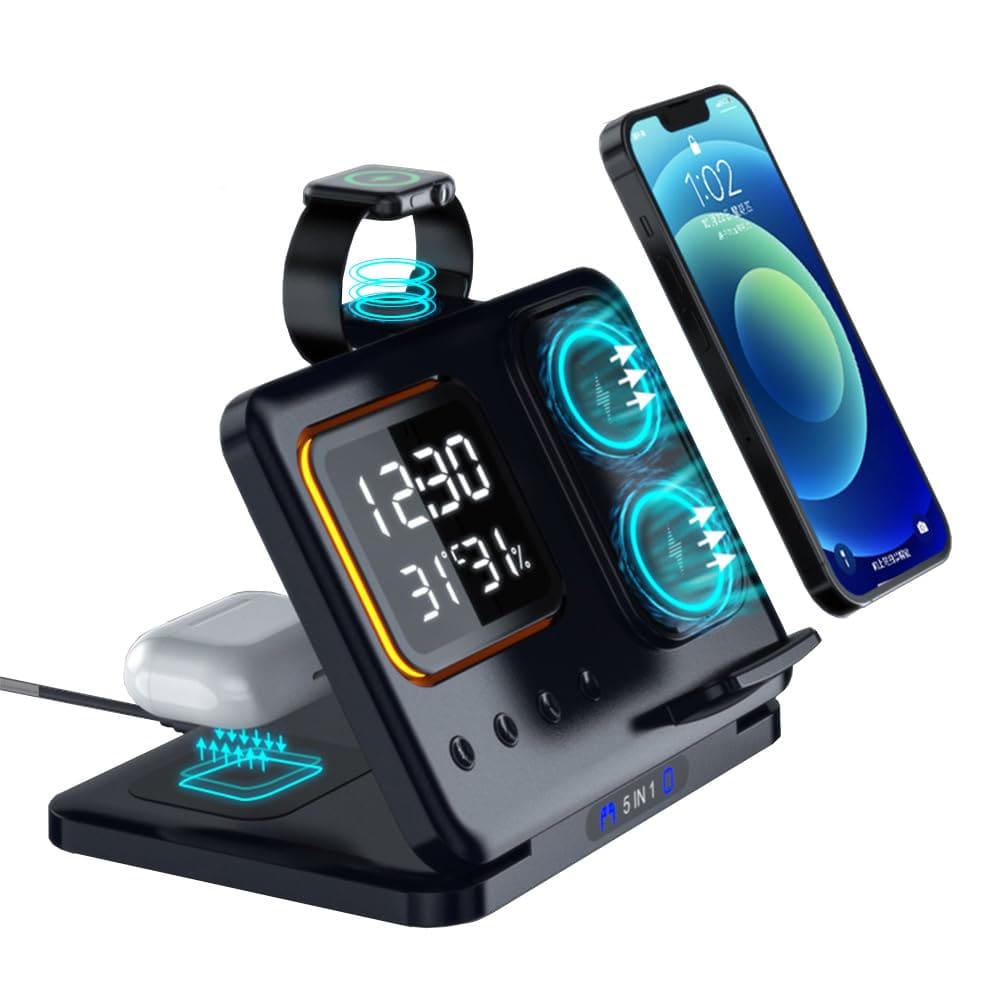 5-in-1 fast charging wireless phone stand ⚡ with led clock