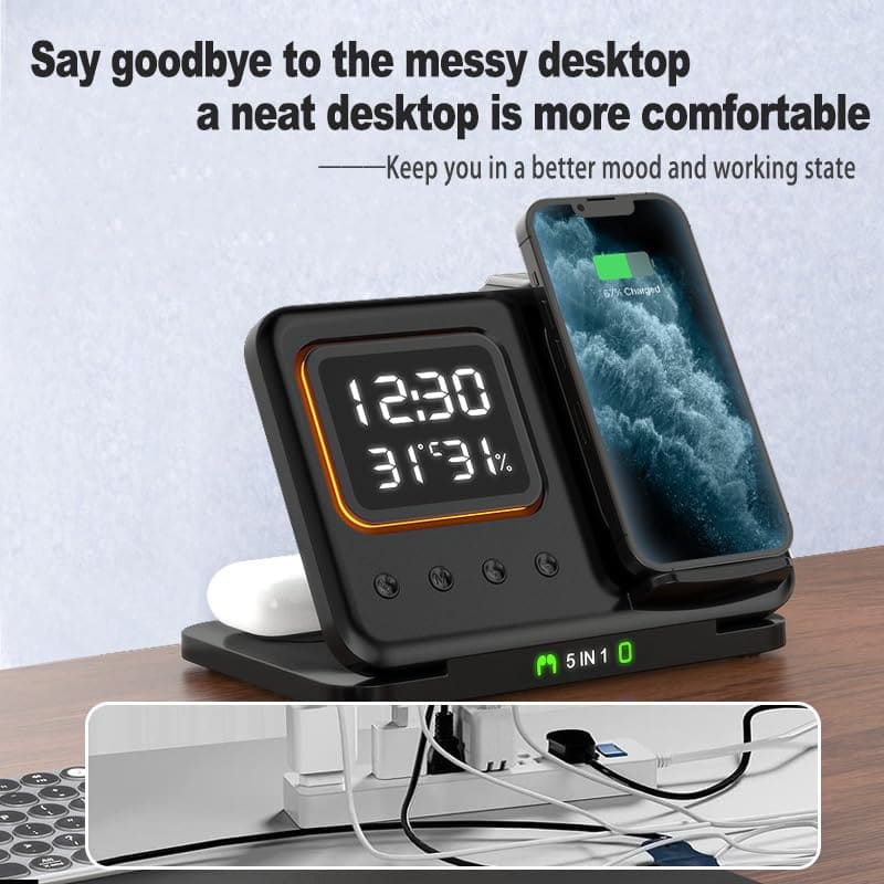 5-in-1 fast charging wireless phone stand ⚡ with led clock