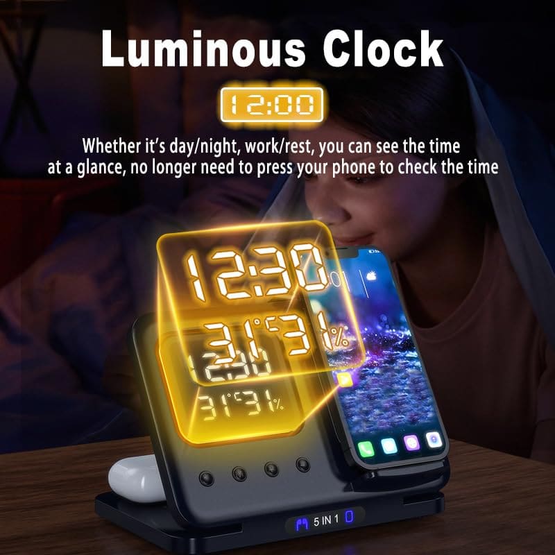5-in-1 fast charging wireless phone stand ⚡ with led clock