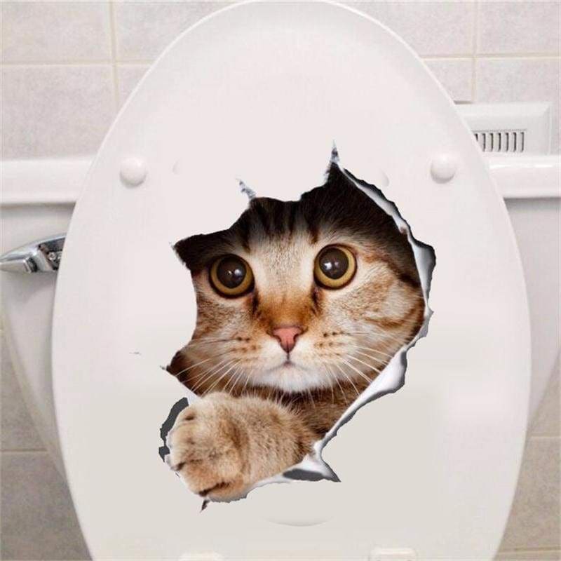 Amazing 3d cat toilet sticker - wall stickers