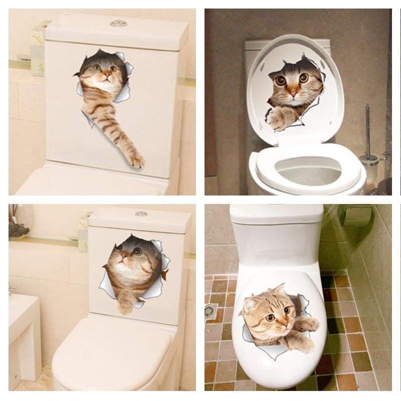 Amazing 3d cat toilet sticker - wall stickers