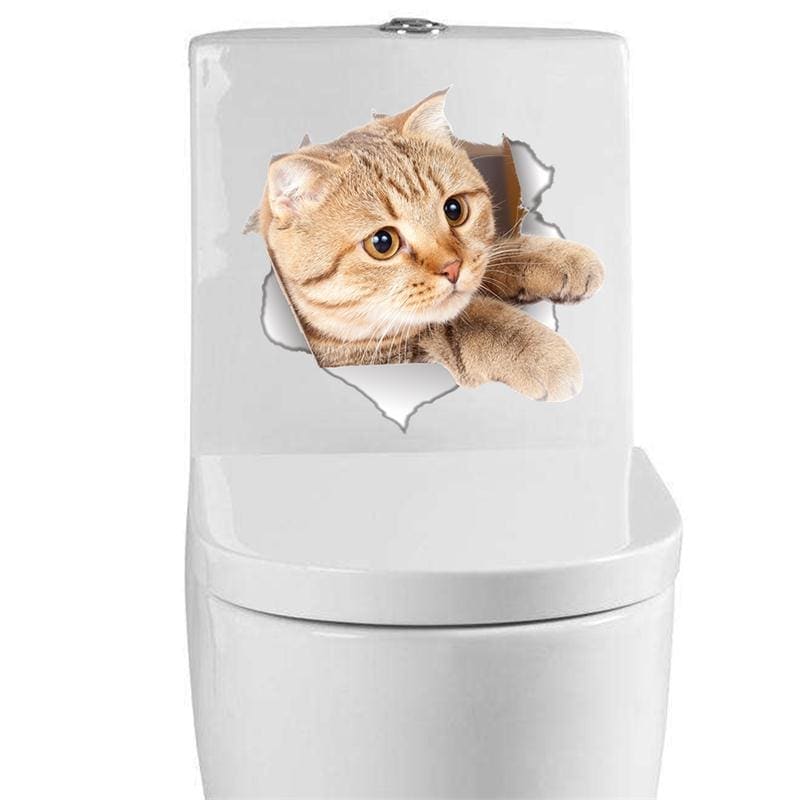 Amazing 3d cat toilet sticker - wall stickers