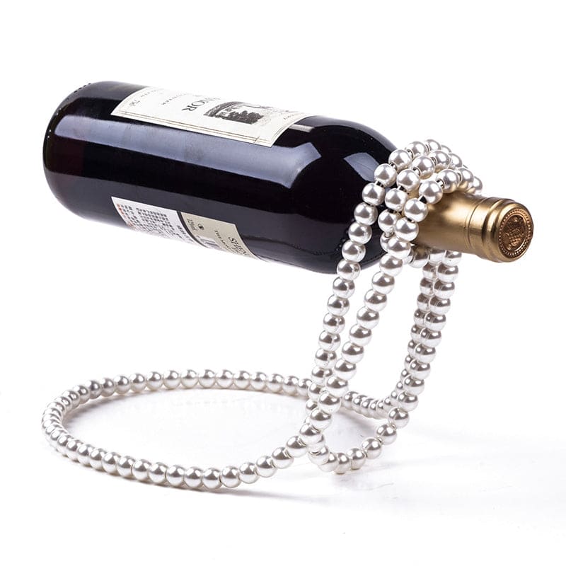 Elegant pearl necklace wine rack – vintage resin & iron