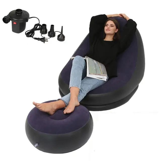 Inflatable lazy sofa with foot pad & electric air pump –