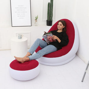 Inflatable lazy sofa with foot pad & electric air pump –