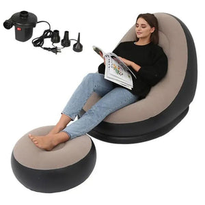 Inflatable lazy sofa with foot pad & electric air pump –