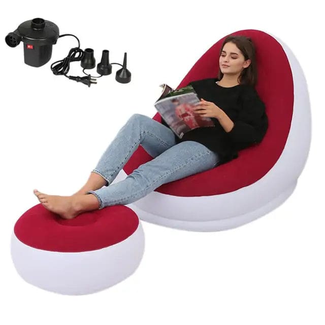 Inflatable lazy sofa with foot pad & electric air pump –