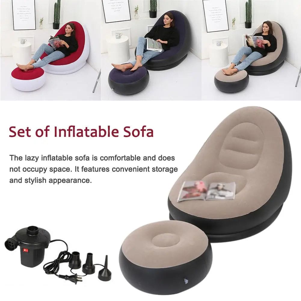 Inflatable lazy sofa with foot pad & electric air pump –