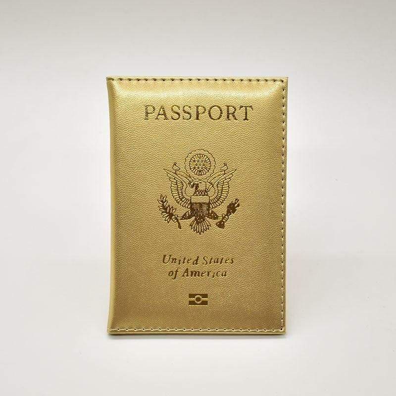 Leather usa passport holder - gold - card & id holders