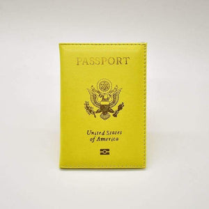 Leather usa passport holder - yellow - card & id holders