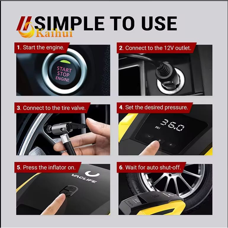 Portable car tire inflator – 12v automatic air compressor