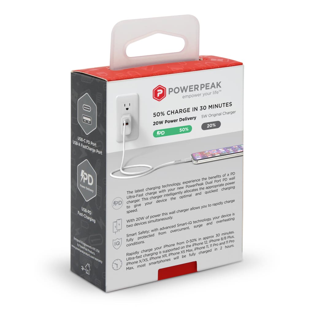 Powerpeak dual port pd wall charger – 18w ultra-fast usb-c