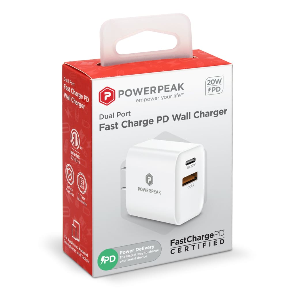 Powerpeak dual port pd wall charger – 18w ultra-fast usb-c
