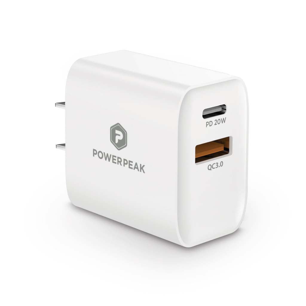 Powerpeak dual port pd wall charger – 18w ultra-fast usb-c