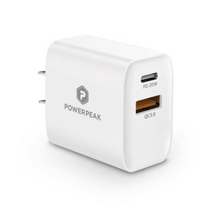 Powerpeak dual port pd wall charger – 18w ultra-fast usb-c