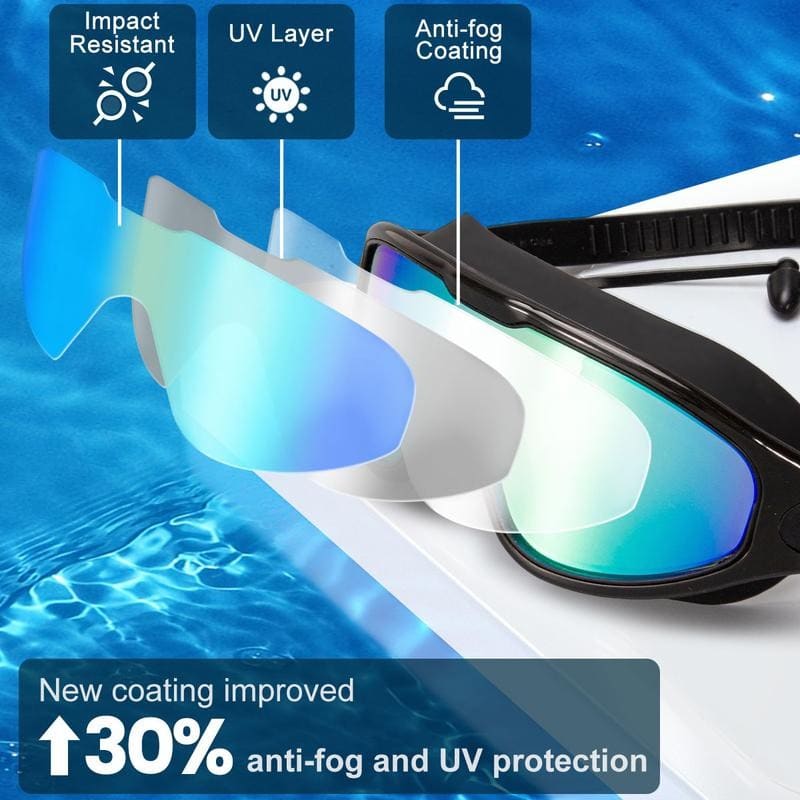 Professional anti-fog swim goggles wide vision + uv