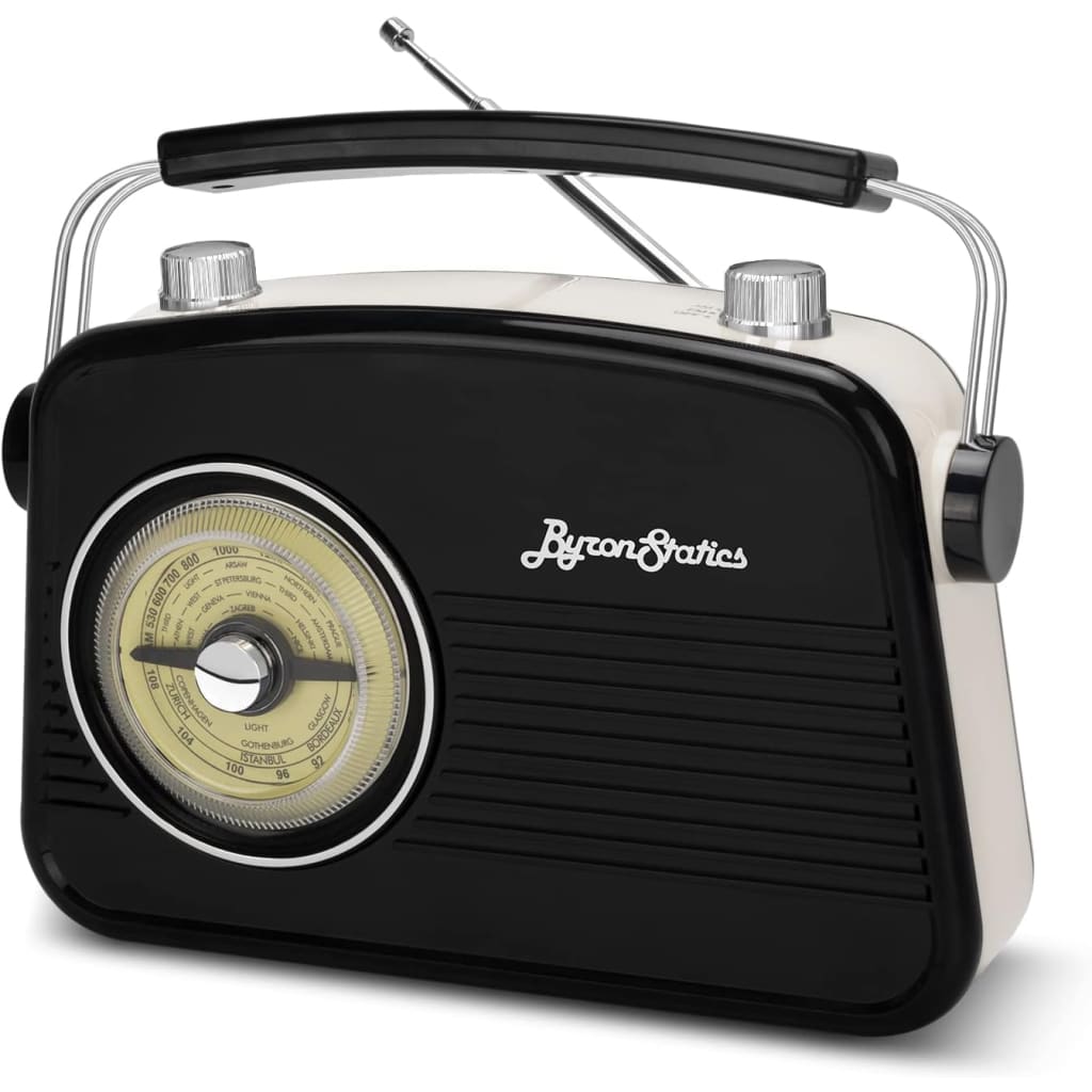 Vintage am/fm portable radio – retro black with headphone