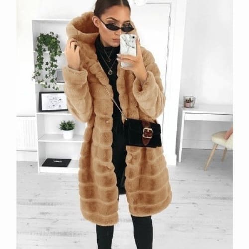 Women’s medium to long faux fur hooded coat | warm &