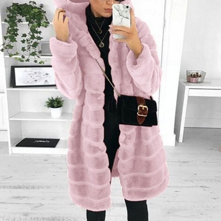 Women’s medium to long faux fur hooded coat | warm &