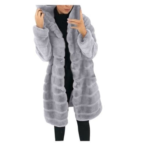 Women’s medium to long faux fur hooded coat | warm &