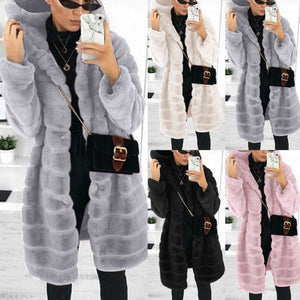 Women’s medium to long faux fur hooded coat | warm &