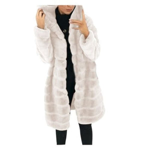 Women’s medium to long faux fur hooded coat | warm &