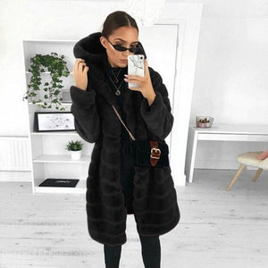 Women’s medium to long faux fur hooded coat | warm &