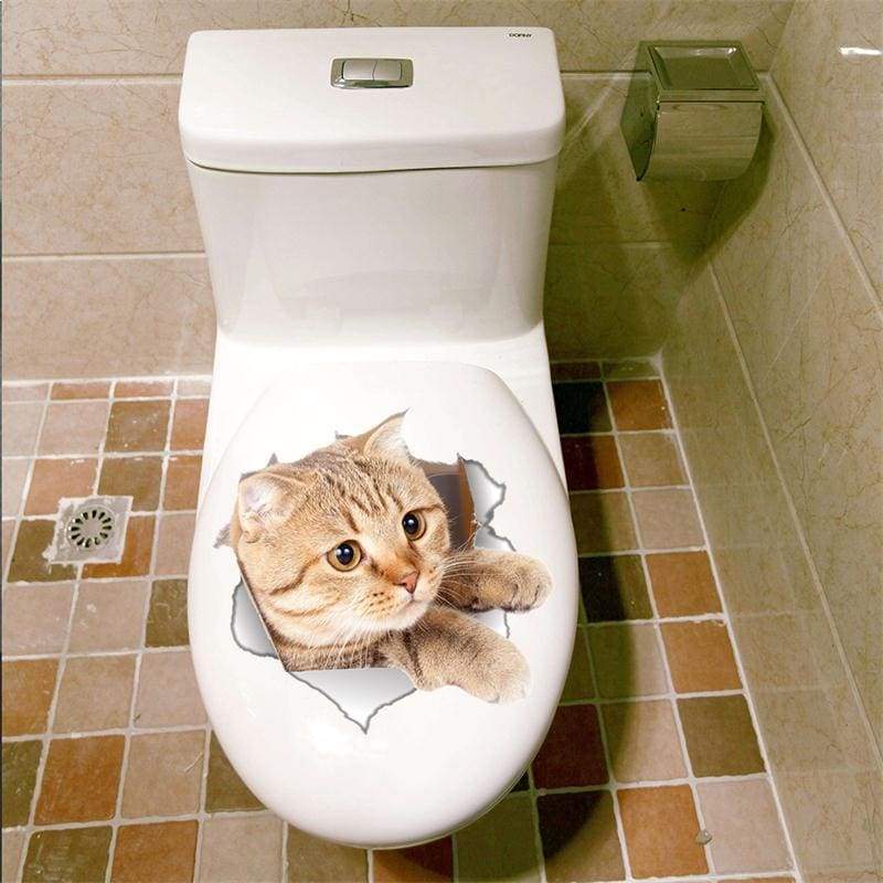 Amazing 3d cat toilet sticker - b-14146 - wall stickers