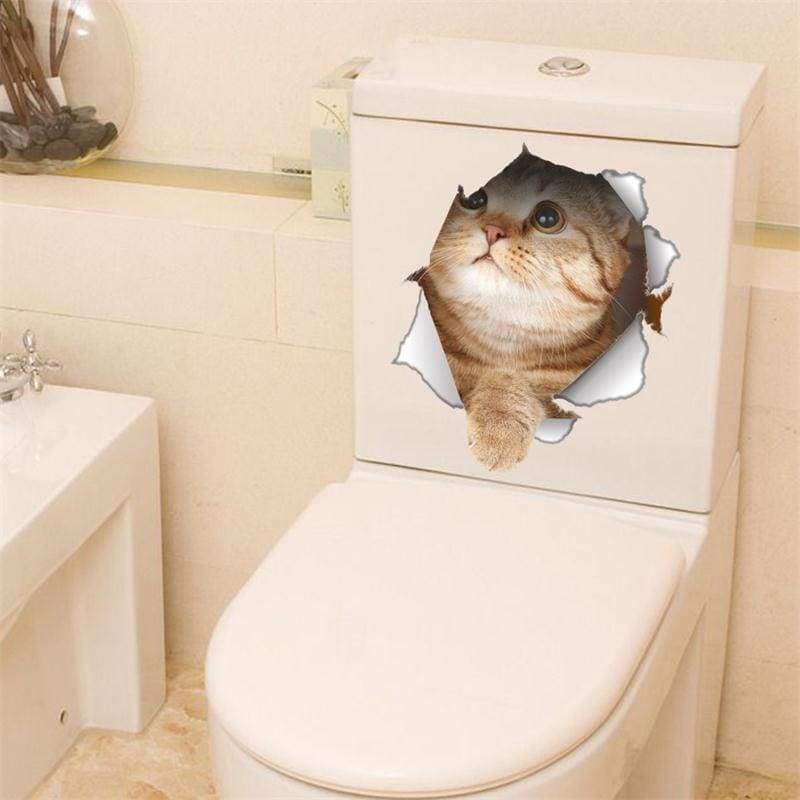 Amazing 3d cat toilet sticker - c-14147 - wall stickers