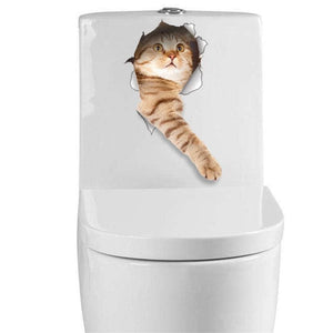 Amazing 3d cat toilet sticker - wall stickers