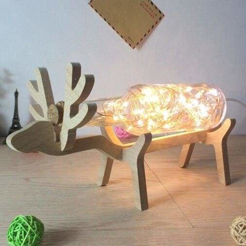 Creative Wood Deer Lamp - Clear / Button Switch - Night
