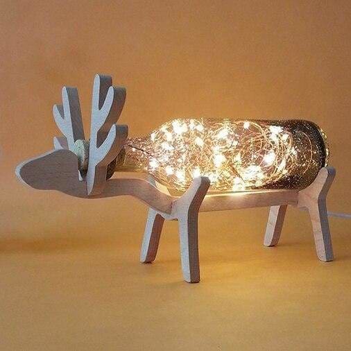 Creative Wood Deer Lamp - Gray / Button Switch - Night