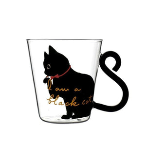 Cute Cat Glass Cup Just For You - Black - Mugs