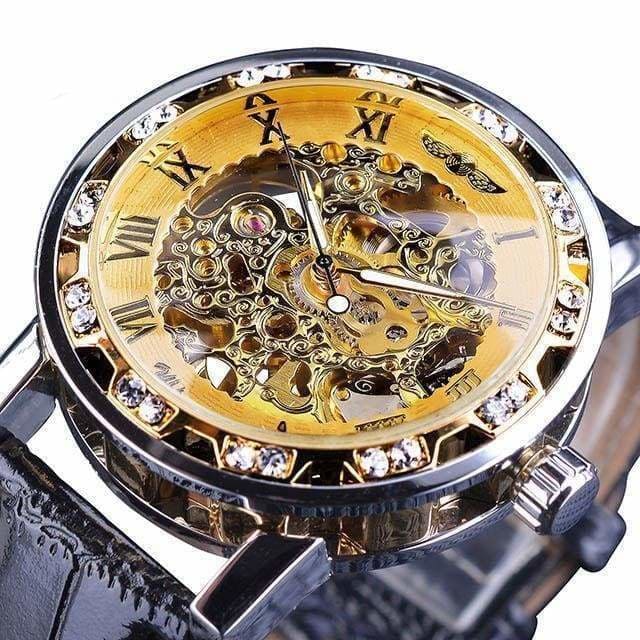 Diamond watch mechanical wrist for beloved - yellow - 