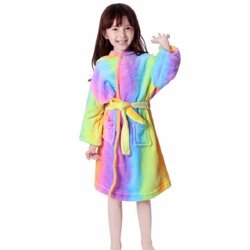 Dinosaur hooded children bathrobes - rainbow unicorn / 4t - 