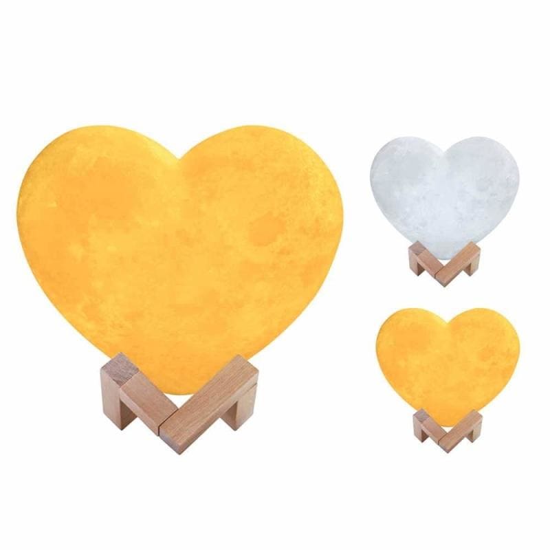 Heart 3D Printed Moon Night Light - 2 colors touch / 15CM