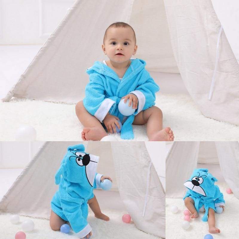 Hooded Animal Baby Bathrobe - blue dog / 0-18 month