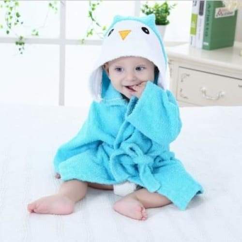 Hooded Animal Baby Bathrobe - blue penguin / 0-18 month