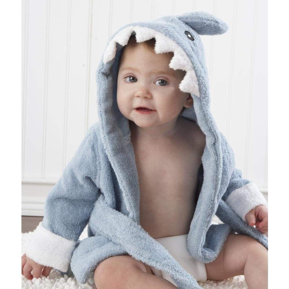 Hooded Animal Baby Bathrobe - blue sahrk / 0-18 month