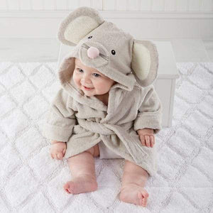 Hooded Animal Baby Bathrobe - Grey mouse / 0-18 month