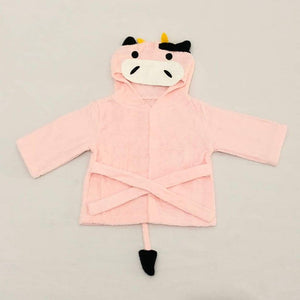 Hooded Animal Baby Bathrobe - pink cow / 0-18 month