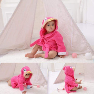 Hooded Animal Baby Bathrobe - pink flamingo / 0-18 month