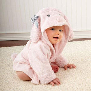 Hooded Animal Baby Bathrobe - pink poodle / 0-18 month