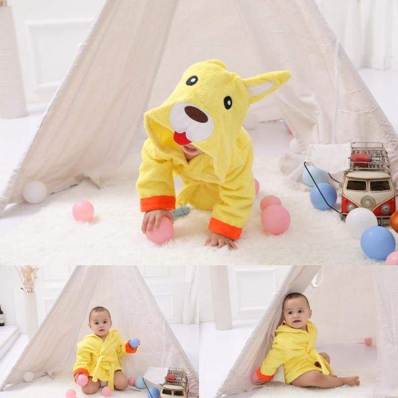 Hooded Animal Baby Bathrobe - yellow dog / 0-18 month