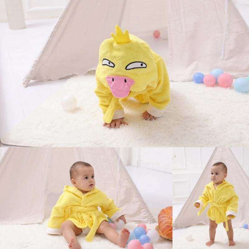 Hooded Animal Baby Bathrobe - yellow duck / 0-18 month