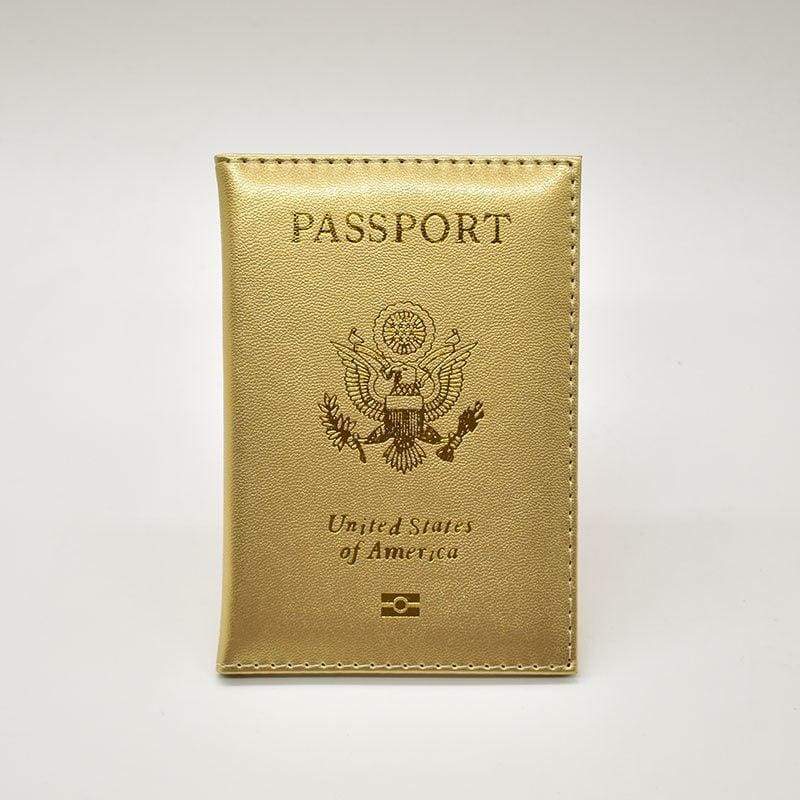 Leather usa passport holder - gold - card & id holders